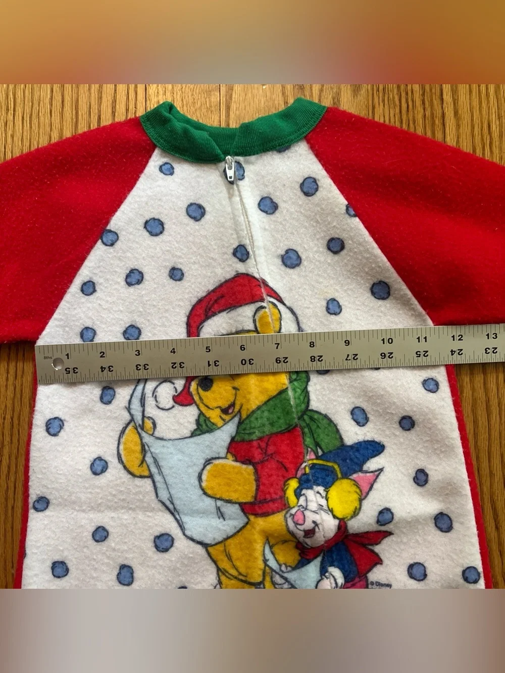 Vtg 90s Winnie the Pooh Sz 6-12 Mo. Fleece One Piece Pajamas Piglet Christmas